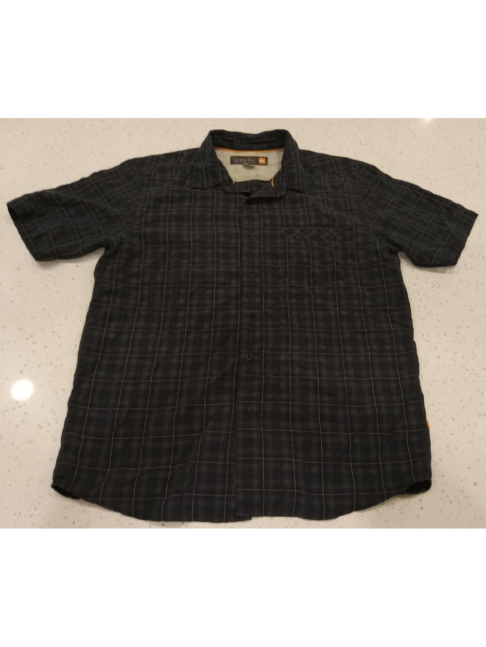 Quiksilver Waterman Collection Shirt Mens Medium M Grey Plaid Grid Short Sleeve